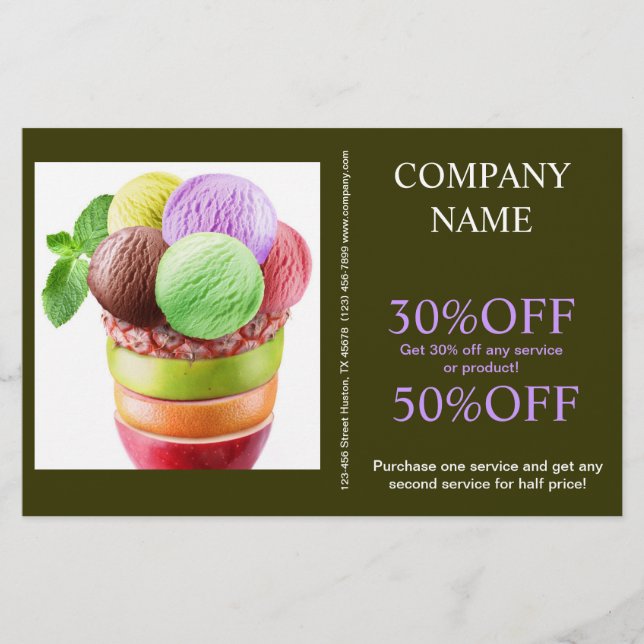 Retro dessert sundae-sötglass flygblad (Framsidan)