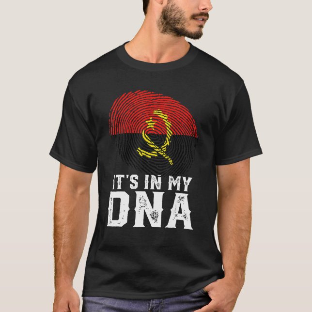 Retro Det är i min Dna Fingerprint Angola Flagga T Shirt (Framsida)