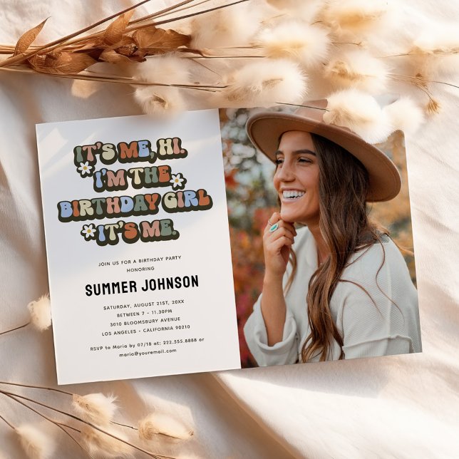 Retro Det är Me Birthday Girl Photo Inbjudningar (Skapare uppladdad)