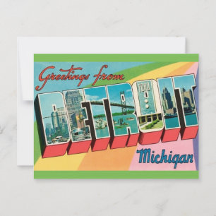 Retro Detroit Michigan Hälsning Vykort
