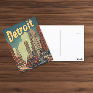Retro Detroit Michigan Travel Poster Vykort