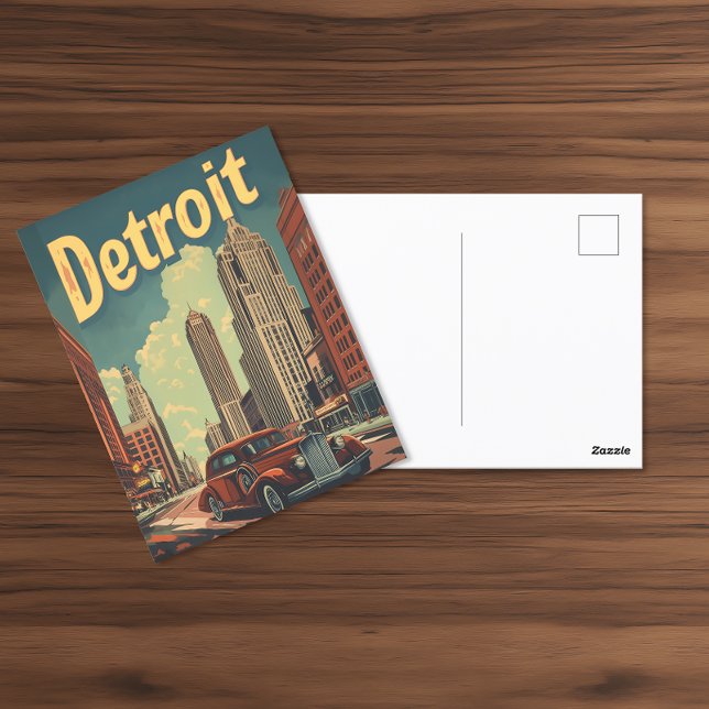 Retro Detroit Michigan Travel Poster Vykort (Skapare uppladdad)