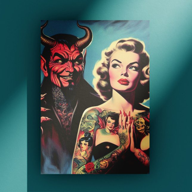 Retro Devilish Tattooed Pin-up Vykort (Skapare uppladdad)