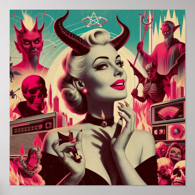 Retro Devilish Woman Collage Poster (Framsidan)