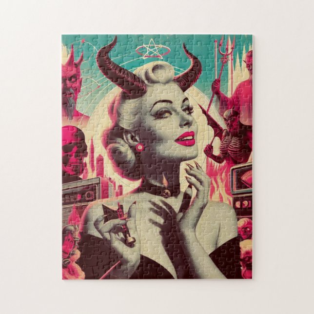 Retro Devilish Woman Collage Pussel (Vertikal)