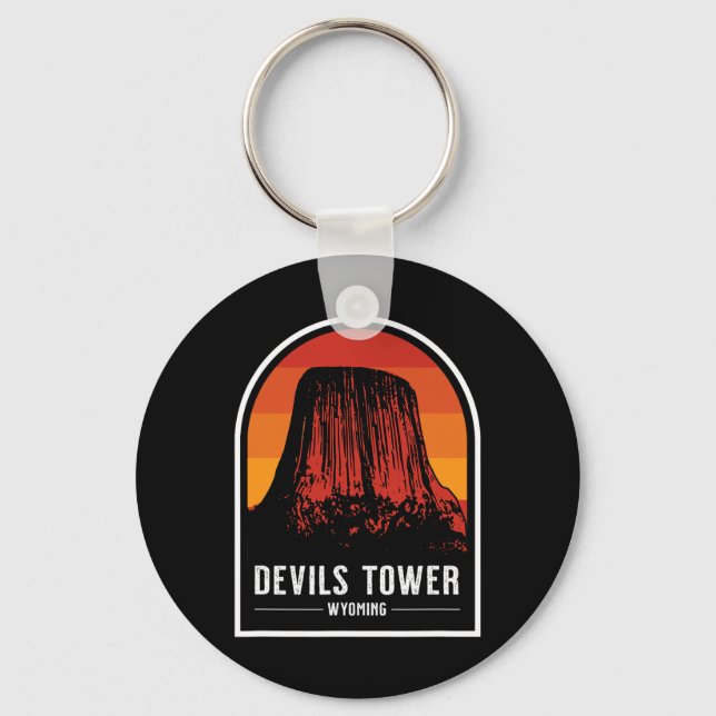 Retro Devils Tower National Monument Wyoming Vandr Nyckelring (Framsida)