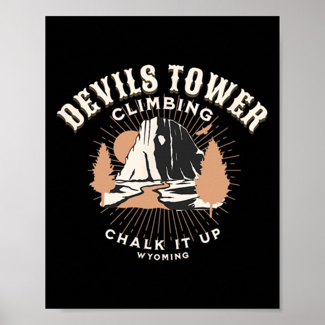 Retro Devils Tower Wyoming Berg Klippklättring  Poster (Framsidan)
