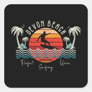 Retro Devon Beach Surfing Fyrkantigt Klistermärke