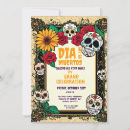Retro Día de Muertos Socker Skallar Firande Inbjudningar