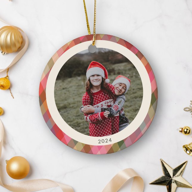 Retro Diagonal julklapp - färgfoto 2024 Julgransprydnad Keramik (Skapare uppladdad)