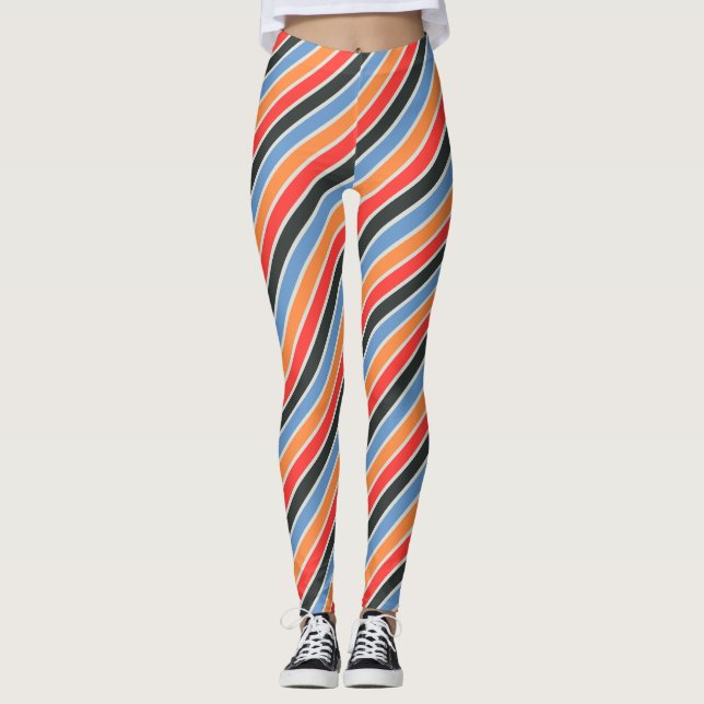 Retro-diagonal randad | Färgfull modern Mode Leggings (Framsida)