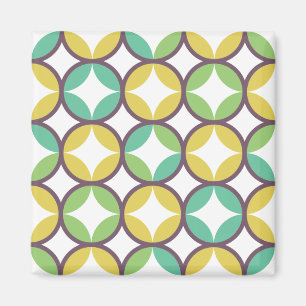 Retro diamant i cirkelmönster Blå Grön Guld Magnet