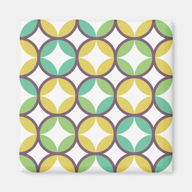 Retro diamant i cirkelmönster Blå Grön Guld Magnet (Framsidan)