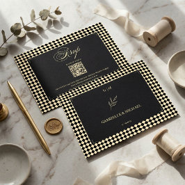 Retro Diamant Mönster Svart Guld Bröllop QR OSA Kort
