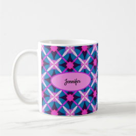 Retro diamantmönster i rosa, lila och blå -  kaffemugg