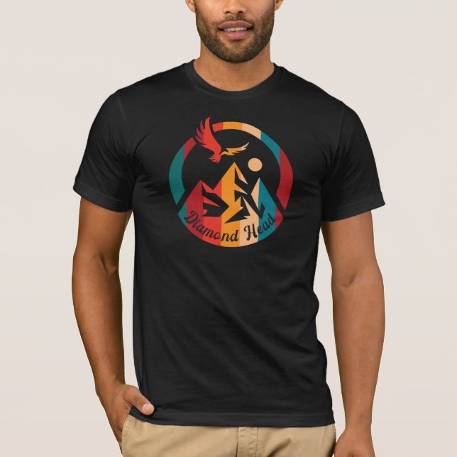 Retro Diamond Head Hike Sunset T Shirt (Framsida)
