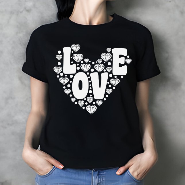 Retro Diamond Heart Black Women's Valentine's Day T Shirt (Skapare uppladdad)