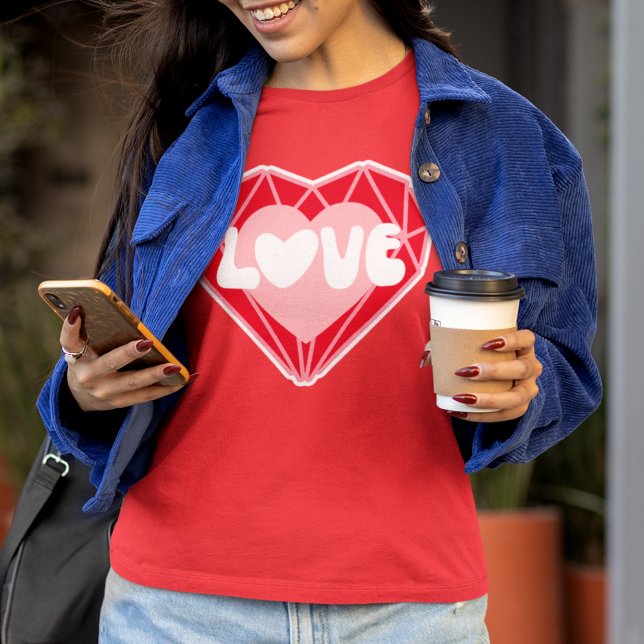 Retro Diamond Heart Kärlek Red Valentine Day T Shirt (Skapare uppladdad)