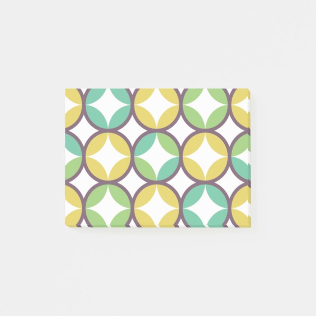 Retro Diamond i Circle Mönster Blue Grönt Guld Post-it Block (Framsida)
