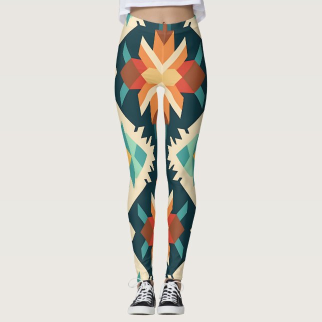 Retro Diamond Ikat Mönster Leggings (Framsida)