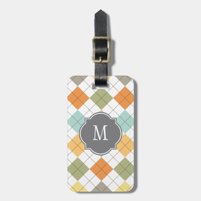 Retro Diamond Mönster Monogram Luggage Tag Bagagebricka (Vertikal Framsida)