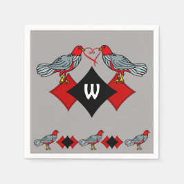 Retro Diamonds, Birds and Heart Mask_Monogrammed Pappersservett