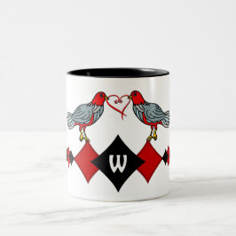 Retro Diamonds, Birds and Heart Mask_Monogrammed Två-Tonad Mugg