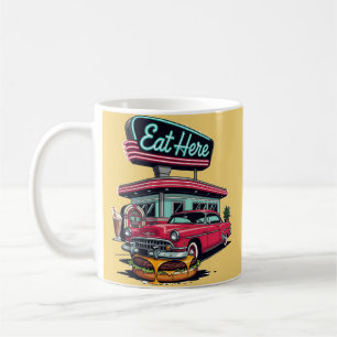 Retro Diner Ät Här Classic Car Burger T-Shirt Kaffemugg