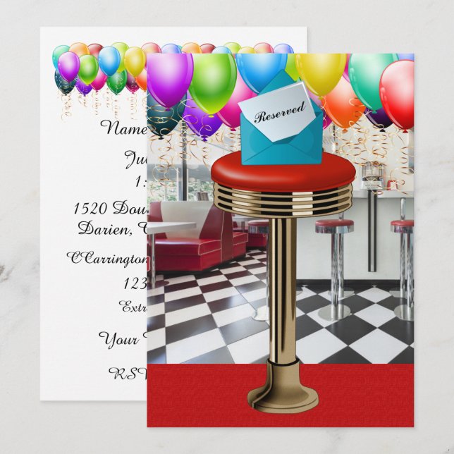 Retro Diner Barstol Inbjudan (Fram/baksida)