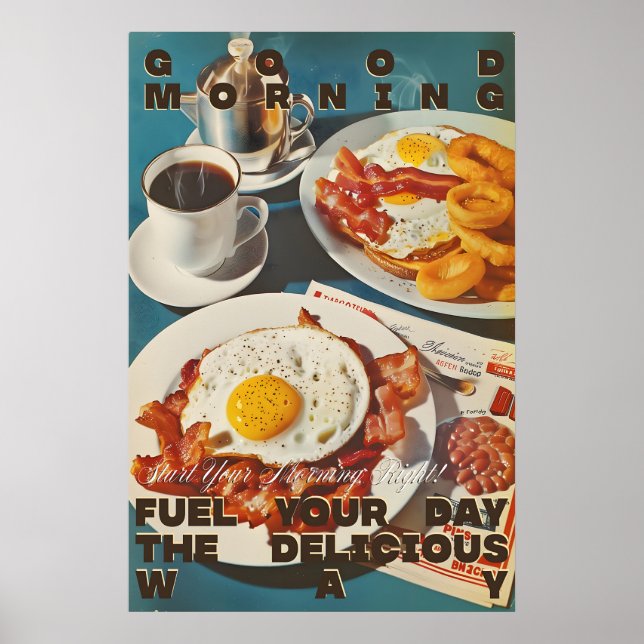 Retro Diner Breakfast Art Print Bacon, Eggs Poster (Framsidan)