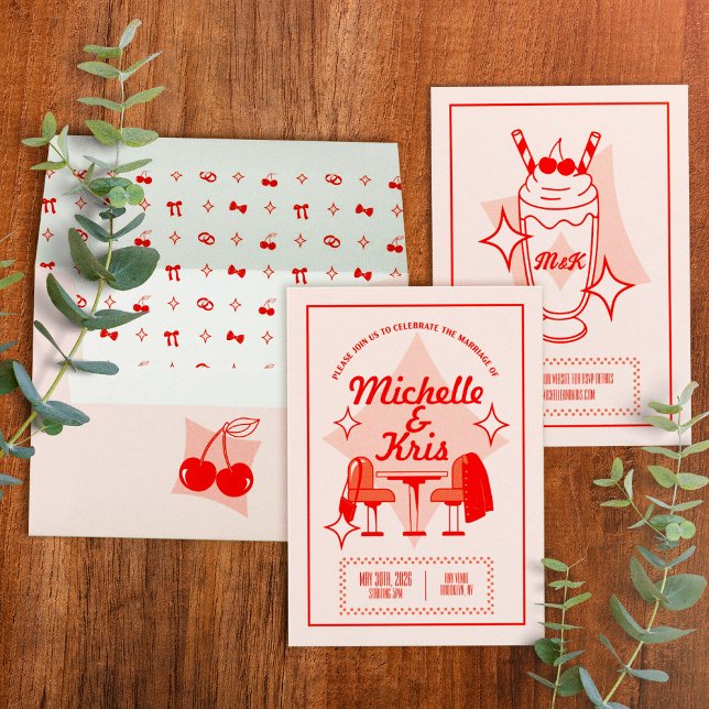 Retro Diner Bröllopsinbjudan Inbjudningar (Retro Diner Wedding Invitation with envelope)
