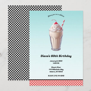 Retro Diner Milkshake Glass Födelsedagsfirande Inbjudningar