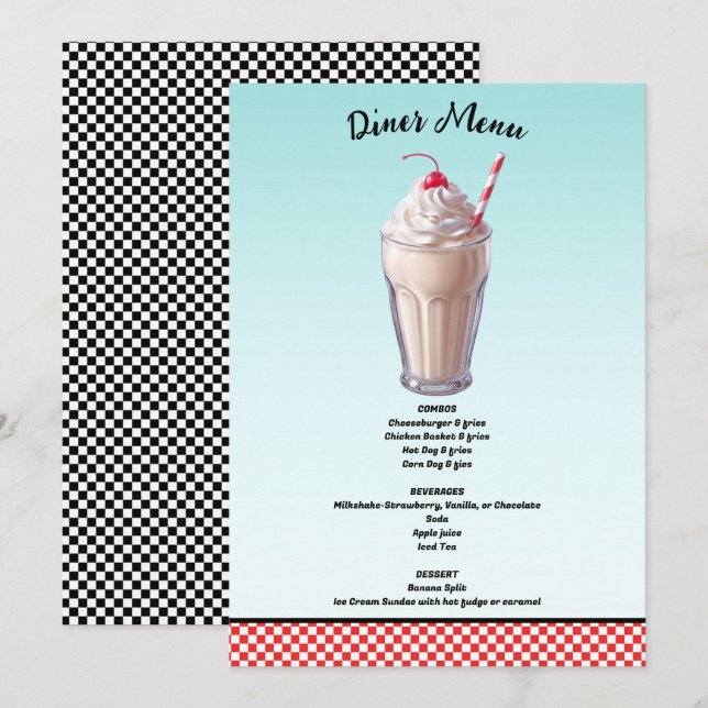 Retro Diner Milkshake Glasskaka Festmeny Inbjudningar (Fram/baksida)