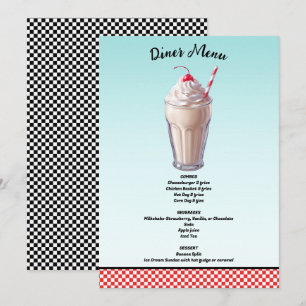 Retro Diner Milkshake Glasskaka Party Meny Inbjudningar
