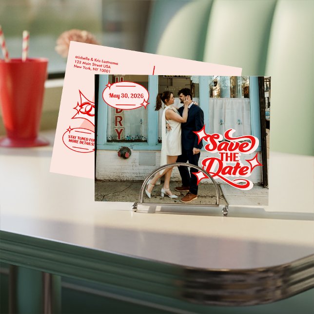 Retro Diner Spara Datum Postkort Vykort (Retro Diner Wedding Save The Date )
