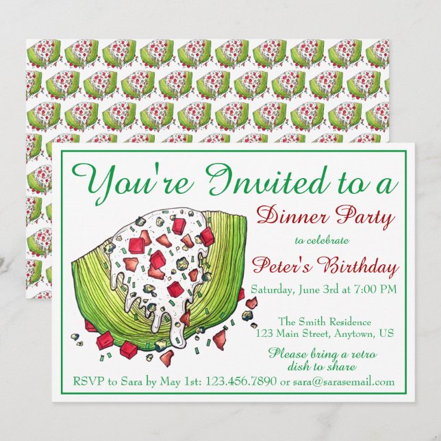 Retro Dinner Party Iceberg Lettuce Wedge Salad Inbjudningar (Fram/baksida)