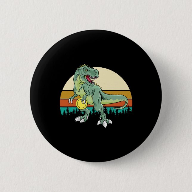 Retro Dino Dinosaur Golfare Present T Rex Disc Gol Knapp (Framsida)