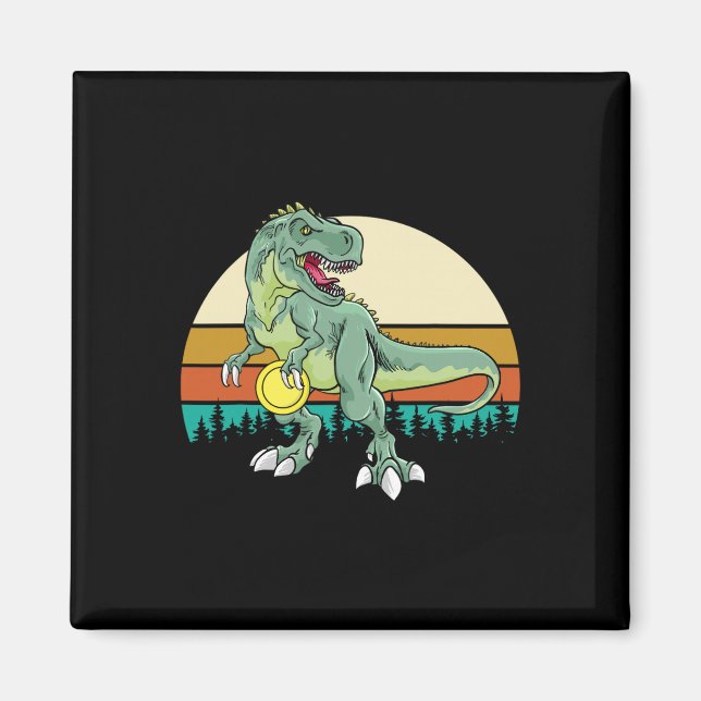 Retro Dino Dinosaur Golfare Present T Rex Disc Gol Magnet (Framsidan)