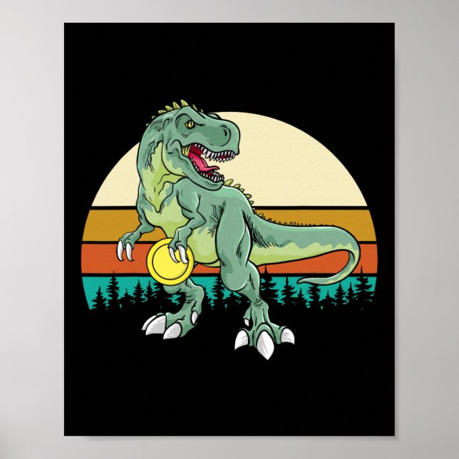 Retro Dino Dinosaur Golfare Present T Rex Disc Gol Poster (Framsidan)