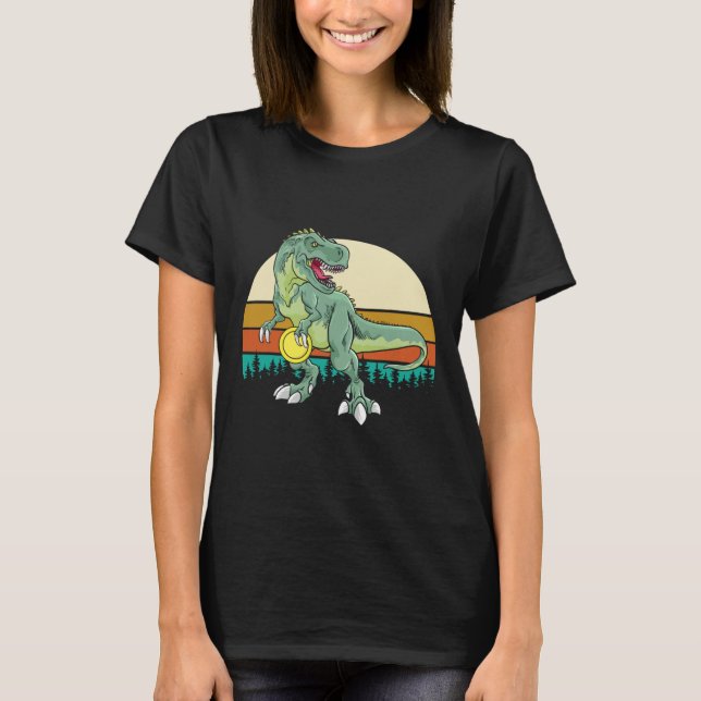 Retro Dino Dinosaur Golfare Present T Rex Disc Gol Shirt (Framsida)