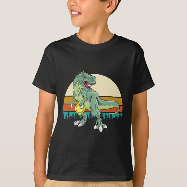 Retro Dino Dinosaur Golfare Present T Rex Disc Gol Shirt (Framsida)