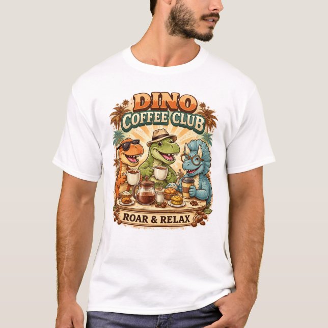 Retro Dino Kaffe Klubb  T Shirt (Framsida)