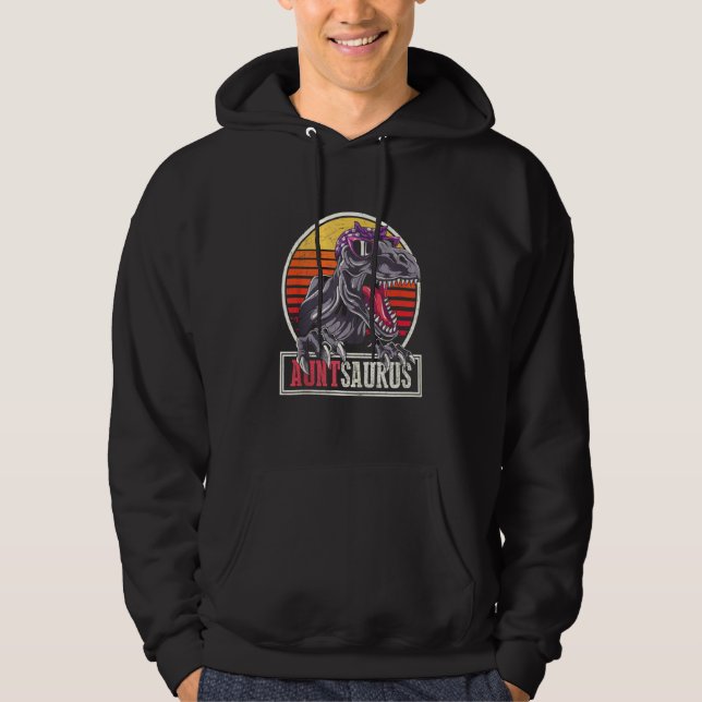 Retro Dinosaur Coola Moster Auntsaurus t Rex Hoodie (Framsida)