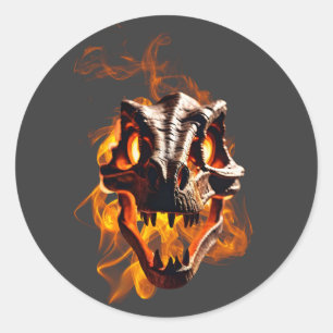 Retro Dinosaur Dead Burning Skull i brand Runt Klistermärke