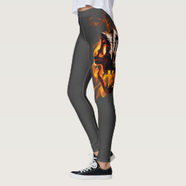 Retro dinosaur död brinnande skalle i eld Leggings