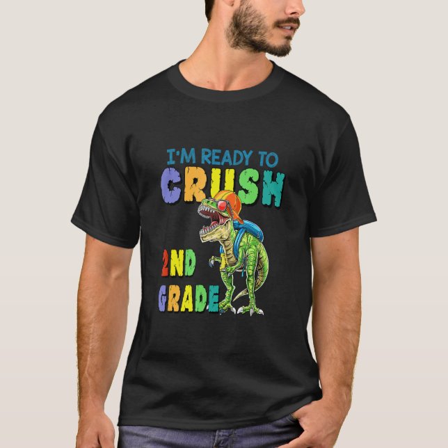 Retro Dinosaur I'm Ready To Crush 2nd Grade Back T Shirt (Framsida)