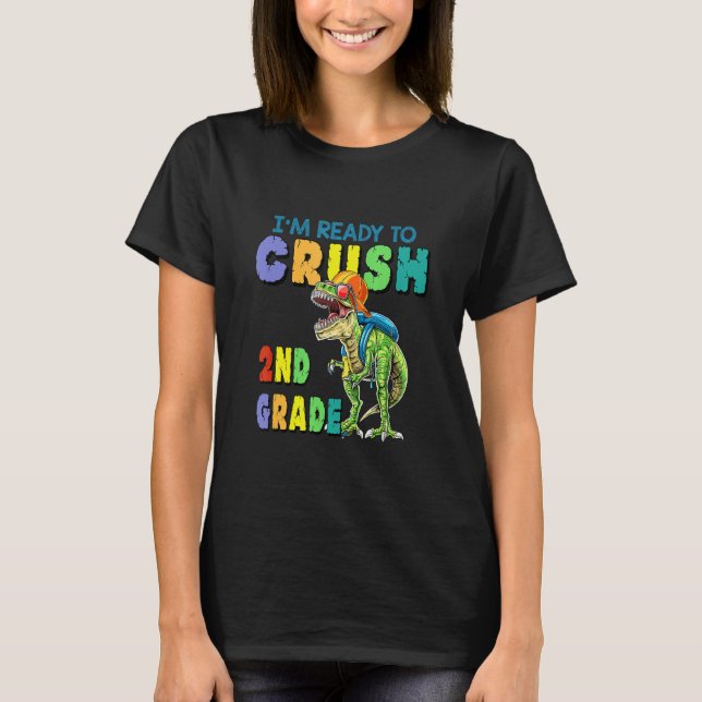 Retro Dinosaur I'm Ready To Crush 2nd Grade Back T Shirt (Framsida)