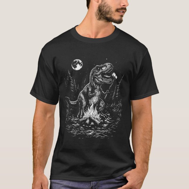 Retro dinosaur s'mores lägereld måne campare t shirt (Framsida)