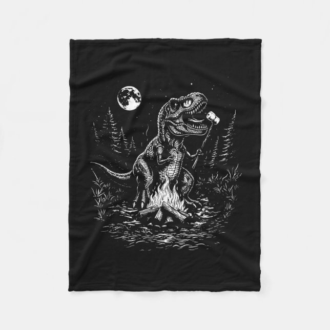 Retro dinosaur s'mores lägereld måne husvagn fleecefilt (Framsidan)
