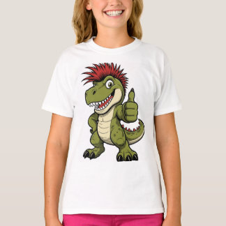 Retro dinosaur t-shirt, rolig Mohawk Dino-grafik T Shirt